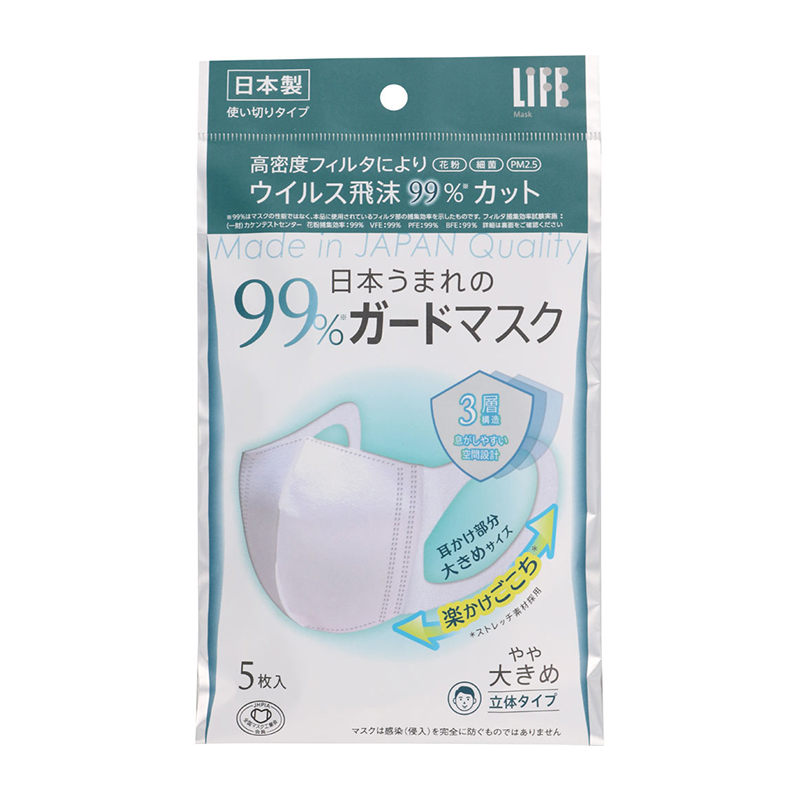 LIFE 3-PLY 3D FACE MASK 5s（SIZE:NORMAL，MADE IN JAPAN ） 